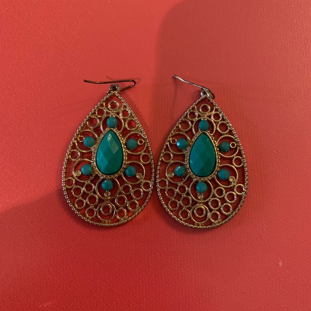 Green and gold earrings